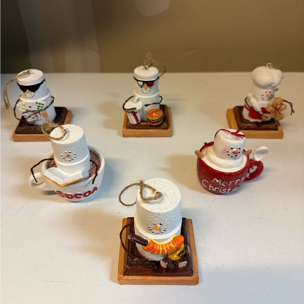 Bundle of 6 Snowman Marshmallow Christmas Ornaments